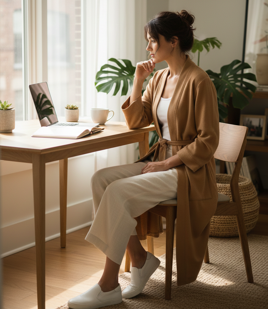 Cashrobe + Linen Trousers + Slip-On Sneakers
