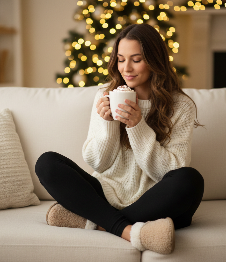 Cream Oversized Sweater + Leggings + Slippers