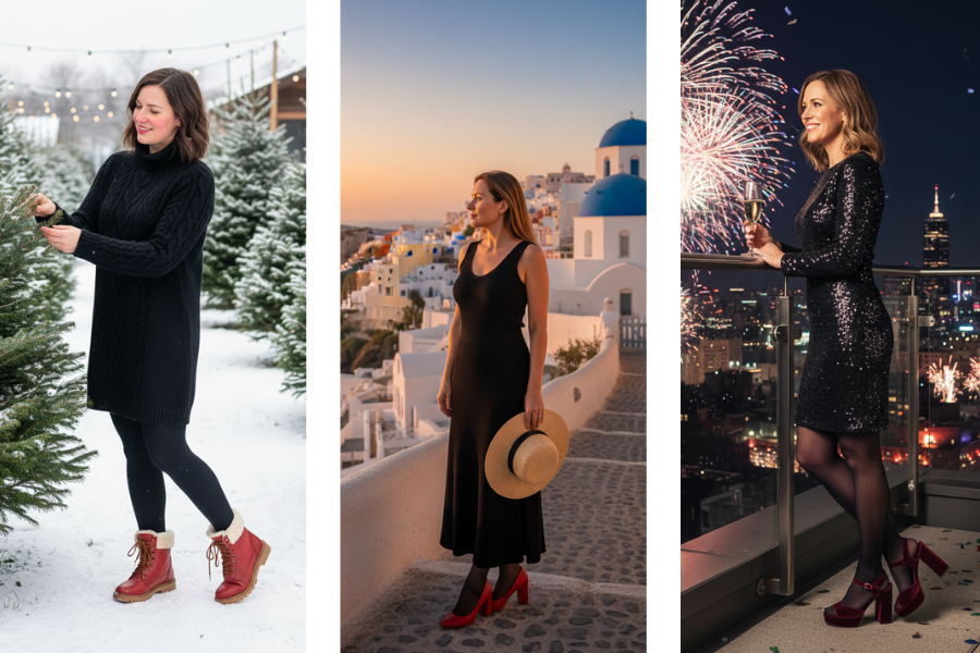 Chic Winter Black Dress & Red Heels 15 Bold & Warm Outfits