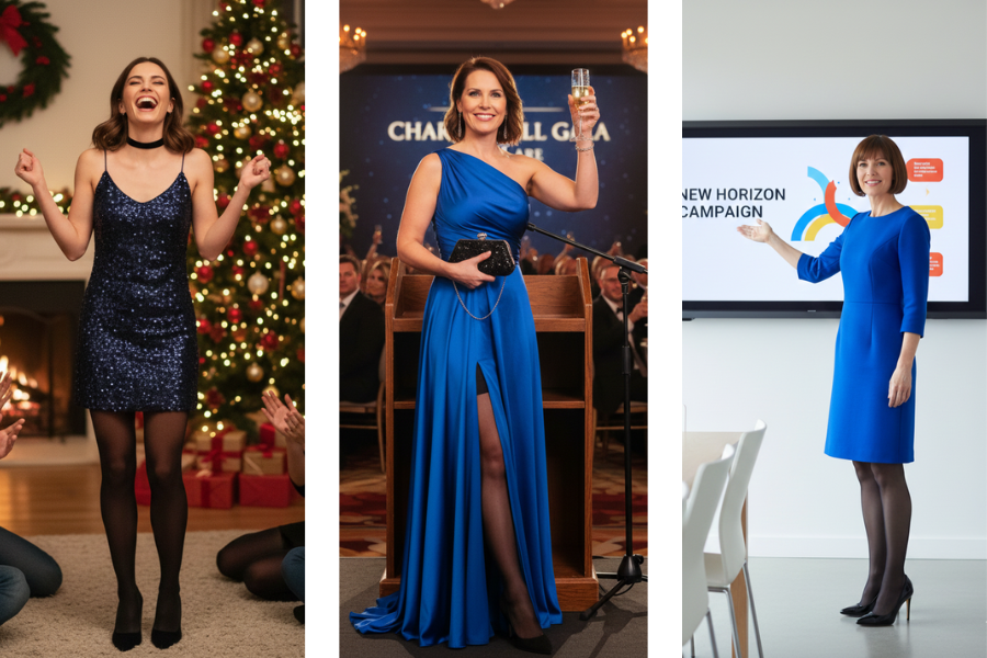 Chic Winter Blue & Black Dress Outfit Ideas 15 Looks