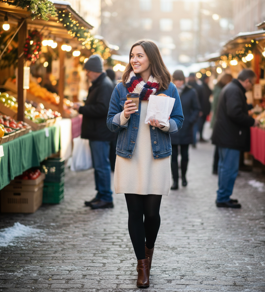 Denim Jacket & Sweater Dress
