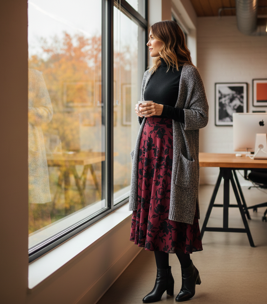 Midi Skirt & Turtleneck Pairing