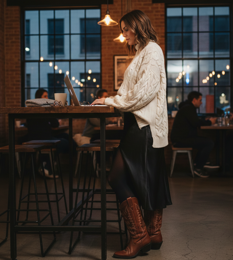 Midi Slip Skirt & Chunky Knit