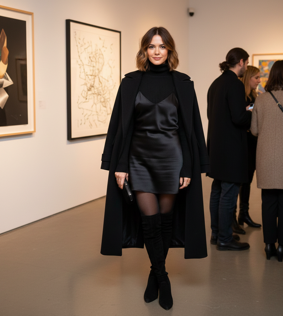 Satin Slip Dress + Turtleneck