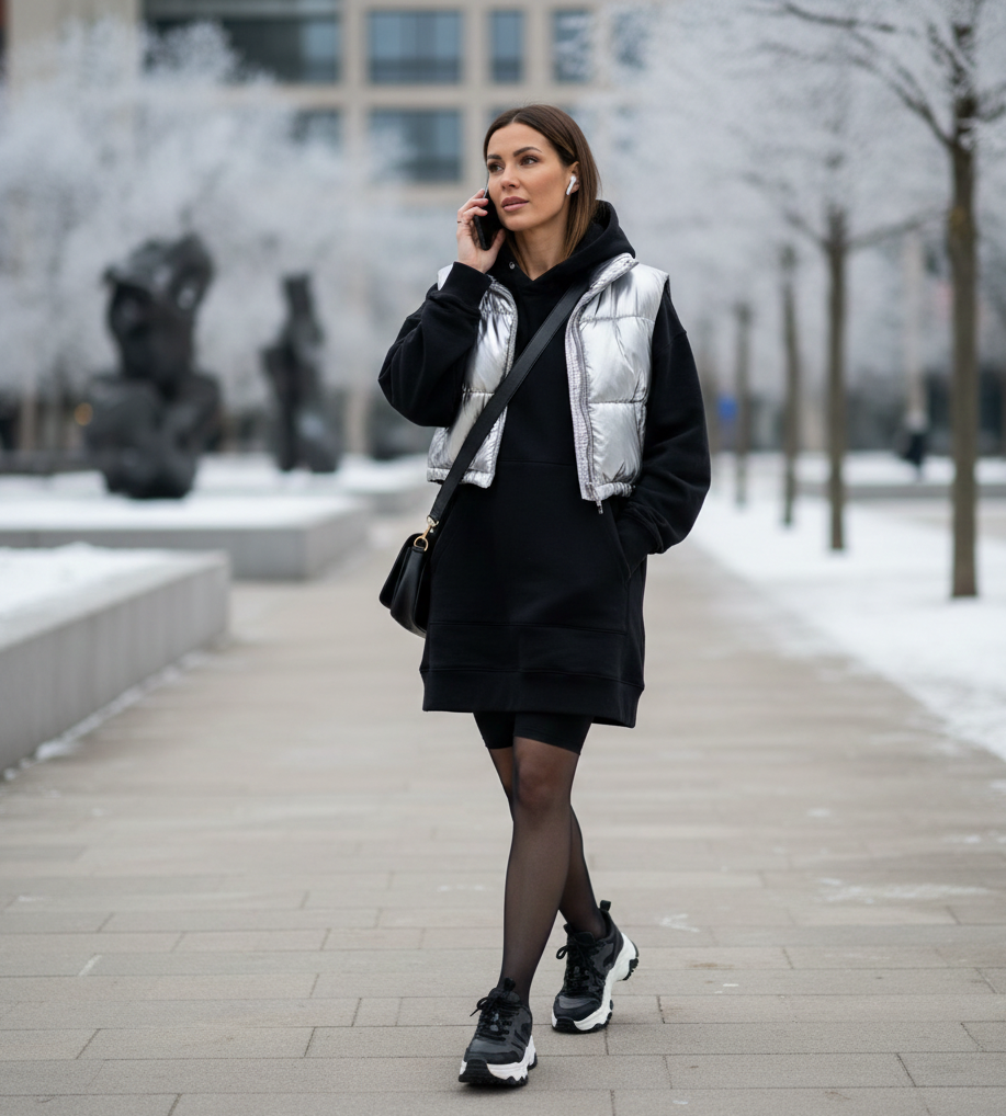  Sweatshirt Dress & Biker Shorts Layer