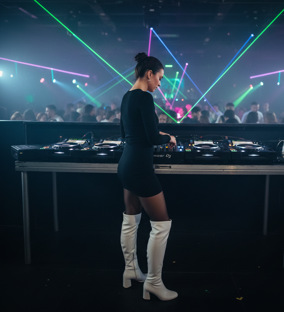  The Black Dress & White Knee-High Boots