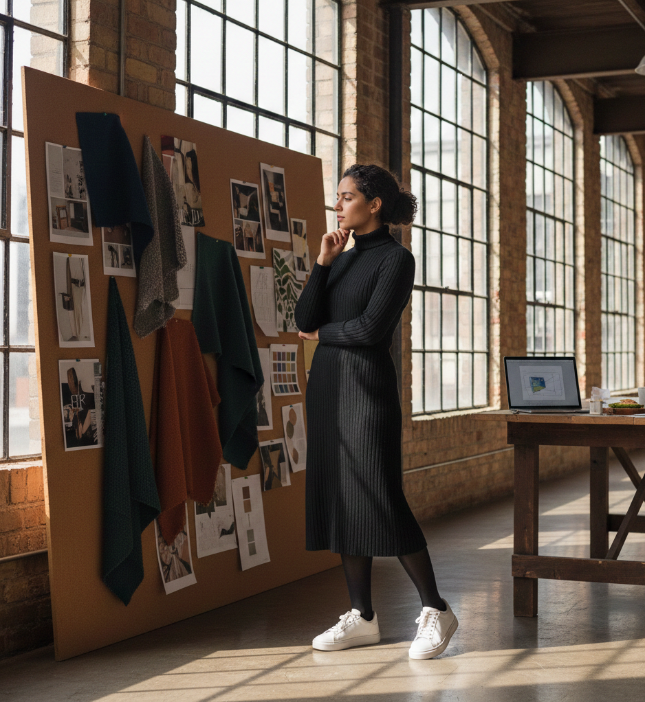 The Black Turtleneck Dress & White Sneakers