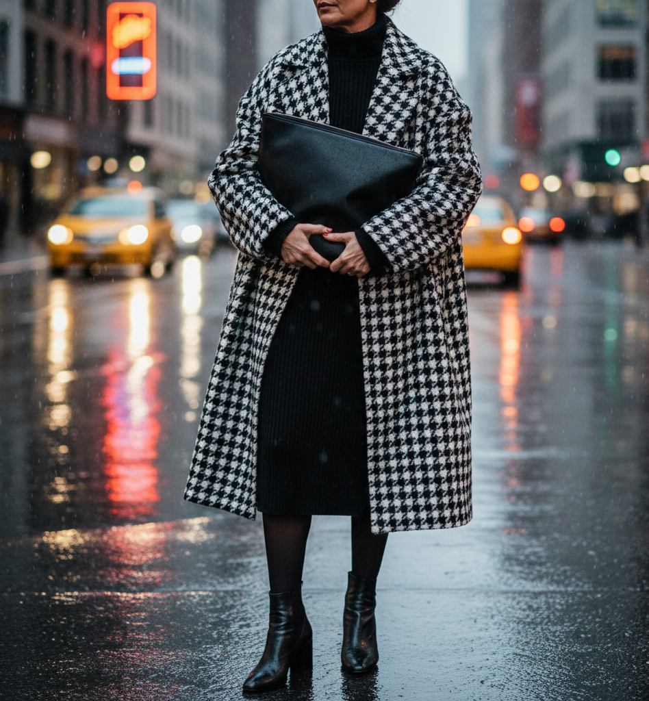 The Houndstooth Coat & Black Dress