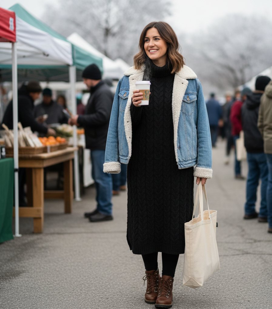 The Knit Dress & Shearling Blazer