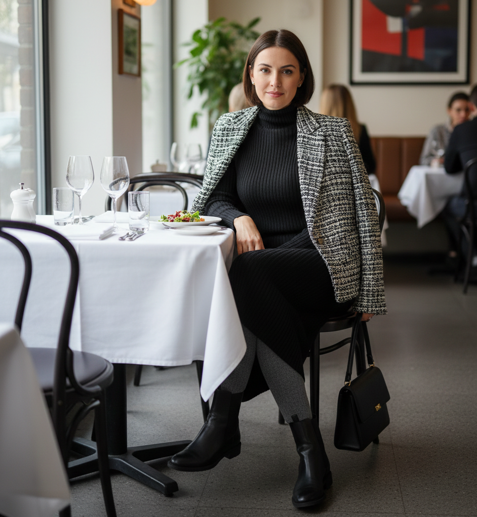 The Knit Midi & Tweed Blazer