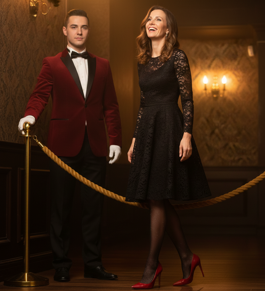 The Lace Dress & Crimson Stilettos
