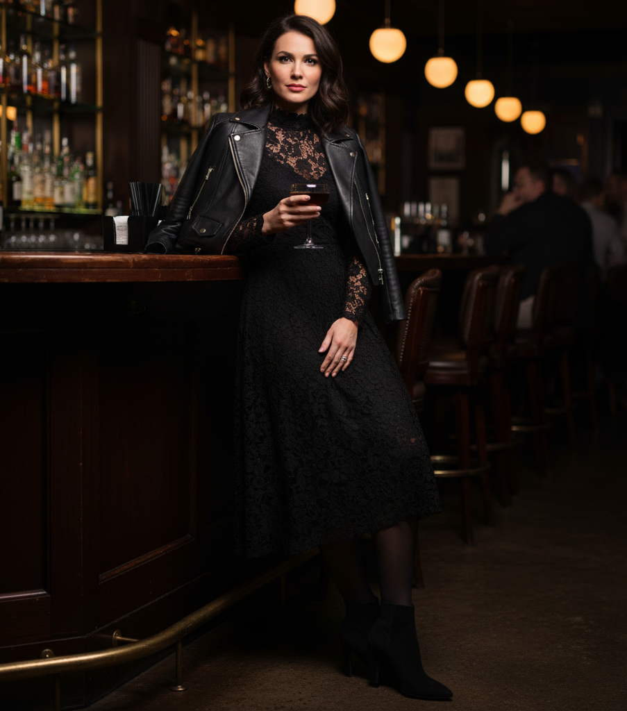  The Lace Dress & Leather Blazer