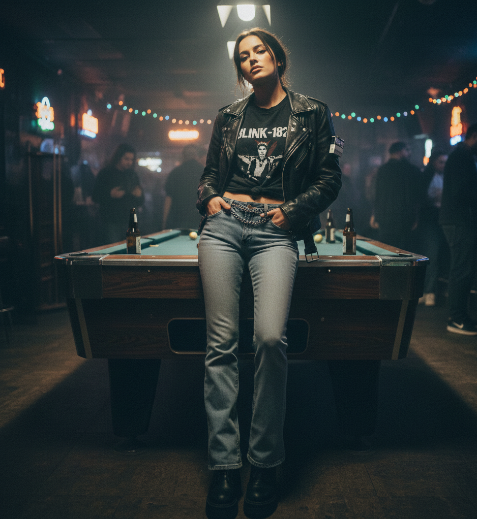 The Leather Jacket & Band Tee & Flares
