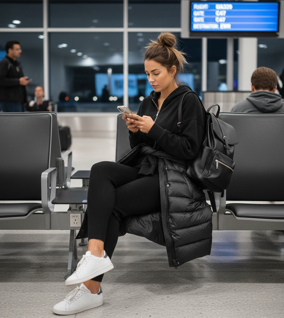 The Perfect Airport Outfit: Joggers + Hoodie + Sneakers