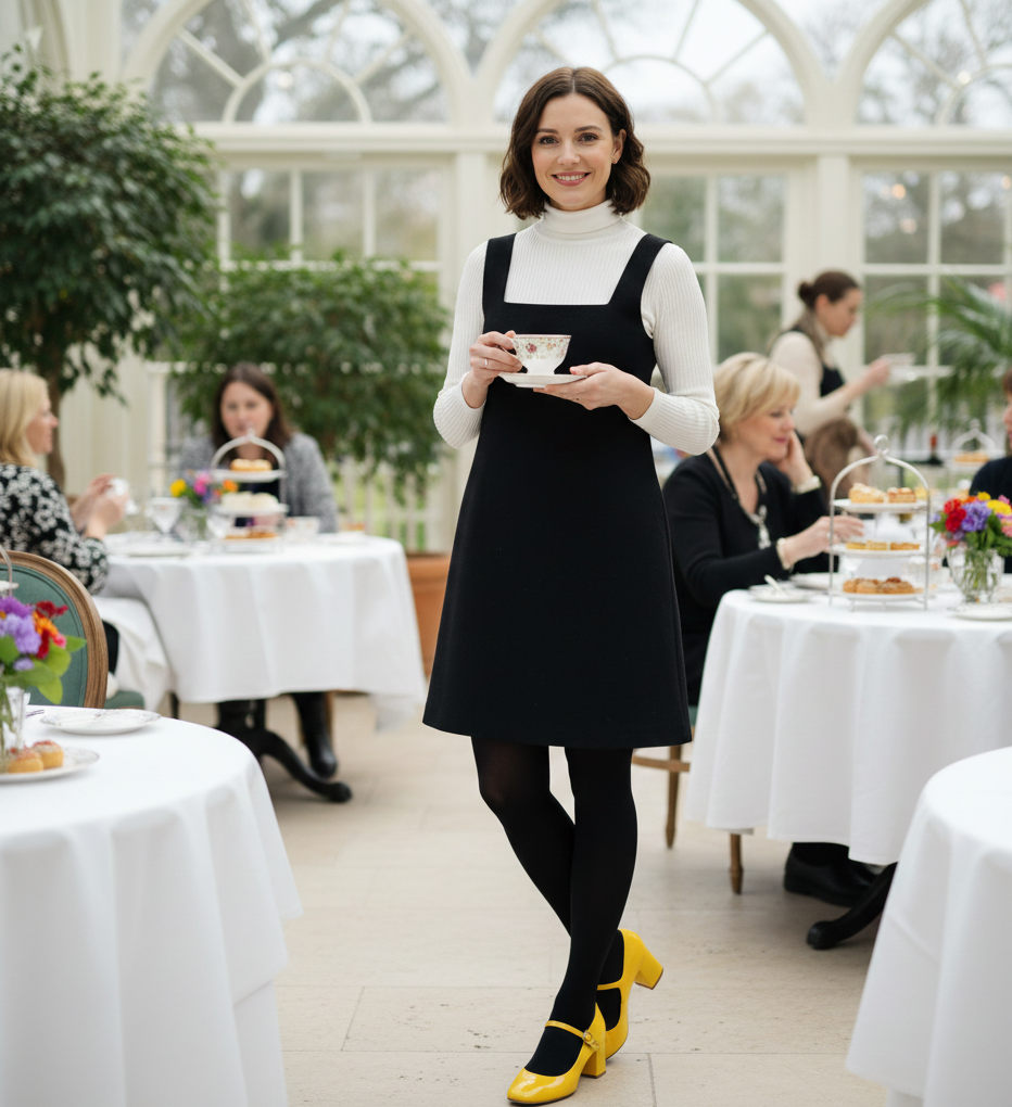 The Pinafore Dress & Yellow Heels