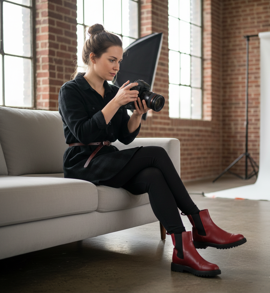  The Shirt Dress & Red Ankle Boots