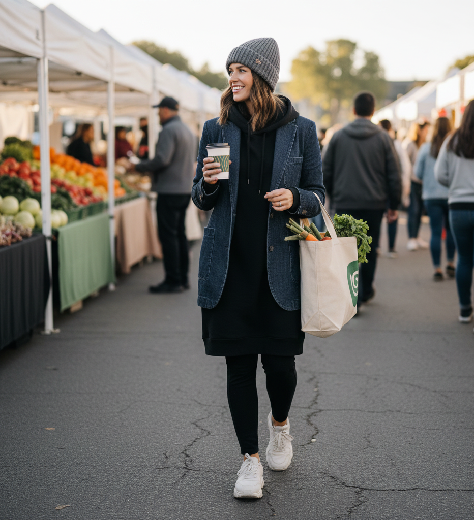 The Sweatshirt Dress & Denim Blazer