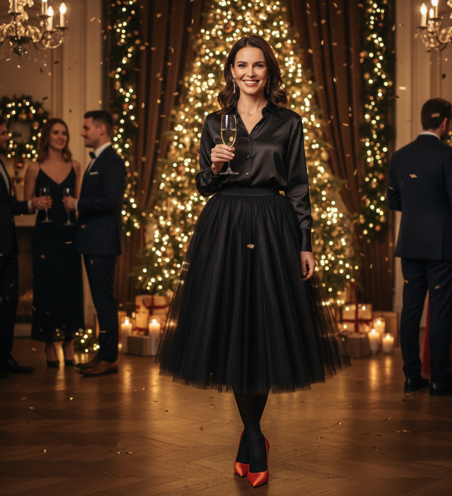 The Tulle Skirt & Blouse with Orange Heels