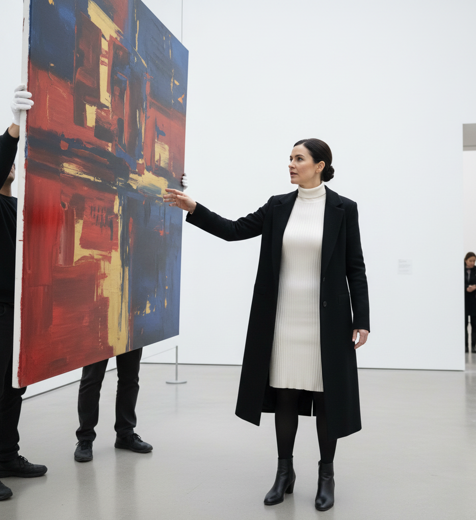 The White Turtleneck Dress & Black Overcoat