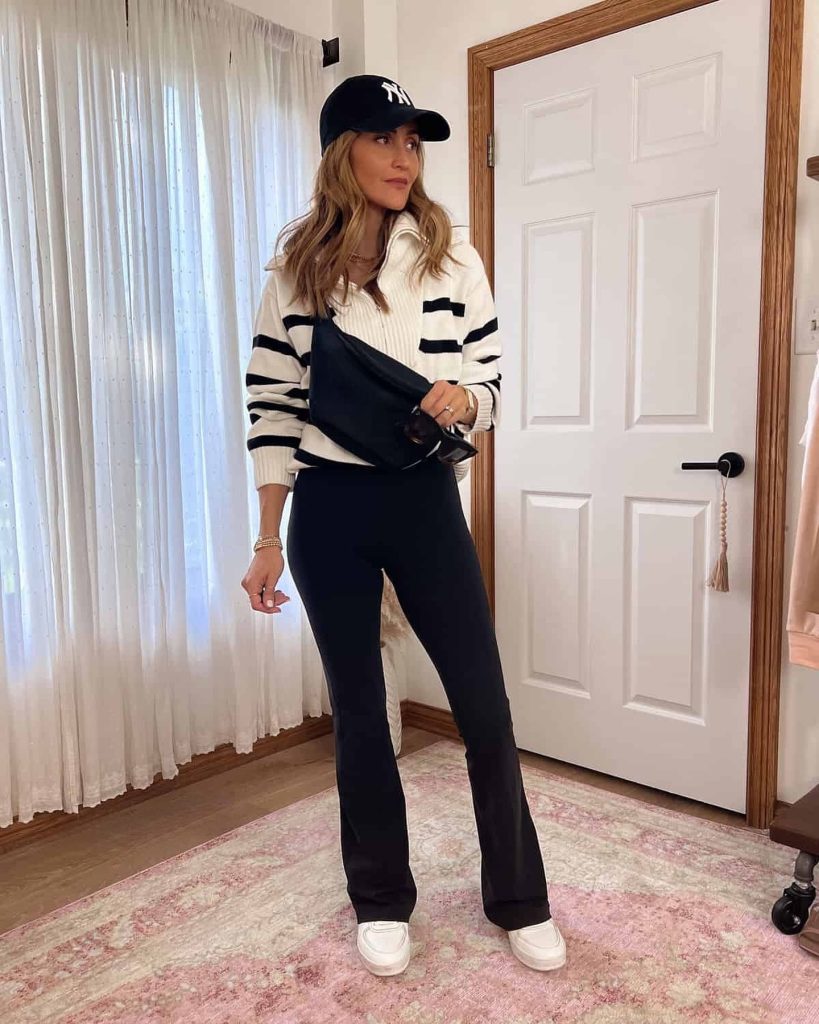  The Striped Quarter-Zip + Flare Leggings + Belt Bag