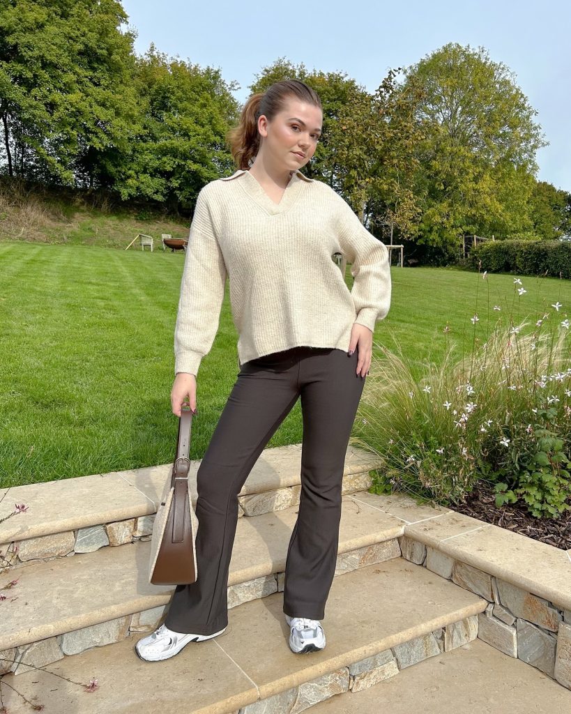  The Collared Sweater + Flare Trousers + Trainers