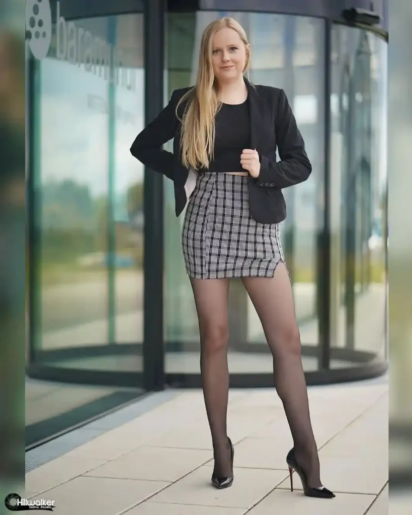 The Cropped Blazer + Plaid Mini + Stiletto Pumps