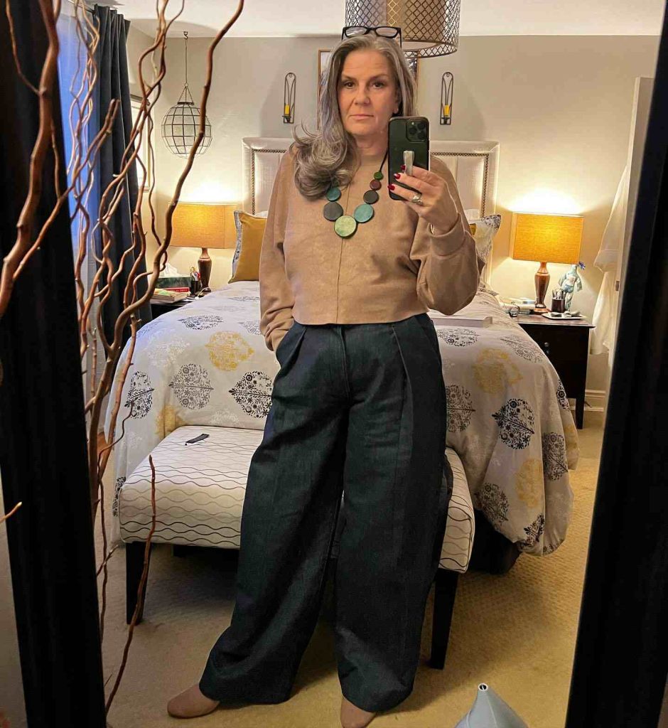 The Cropped Sweatshirt + Wide-Leg Trouser + Statement Jewelry