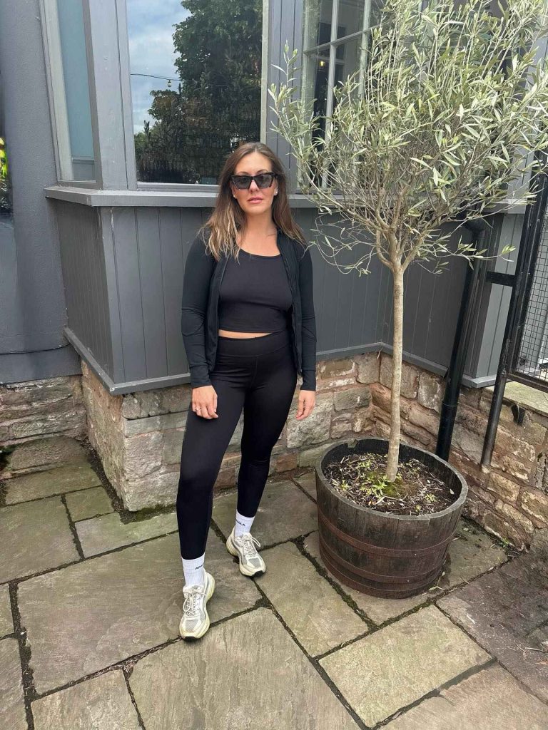 The Zip-Up Sport Jacket + Crop Top + Leggings + Chunky Sneakers