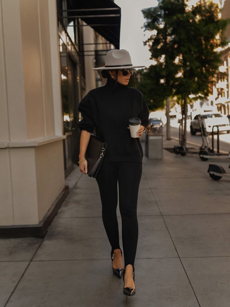 The Mock Neck Sweater + Stirrup Leggings + Wide-Brim Hat