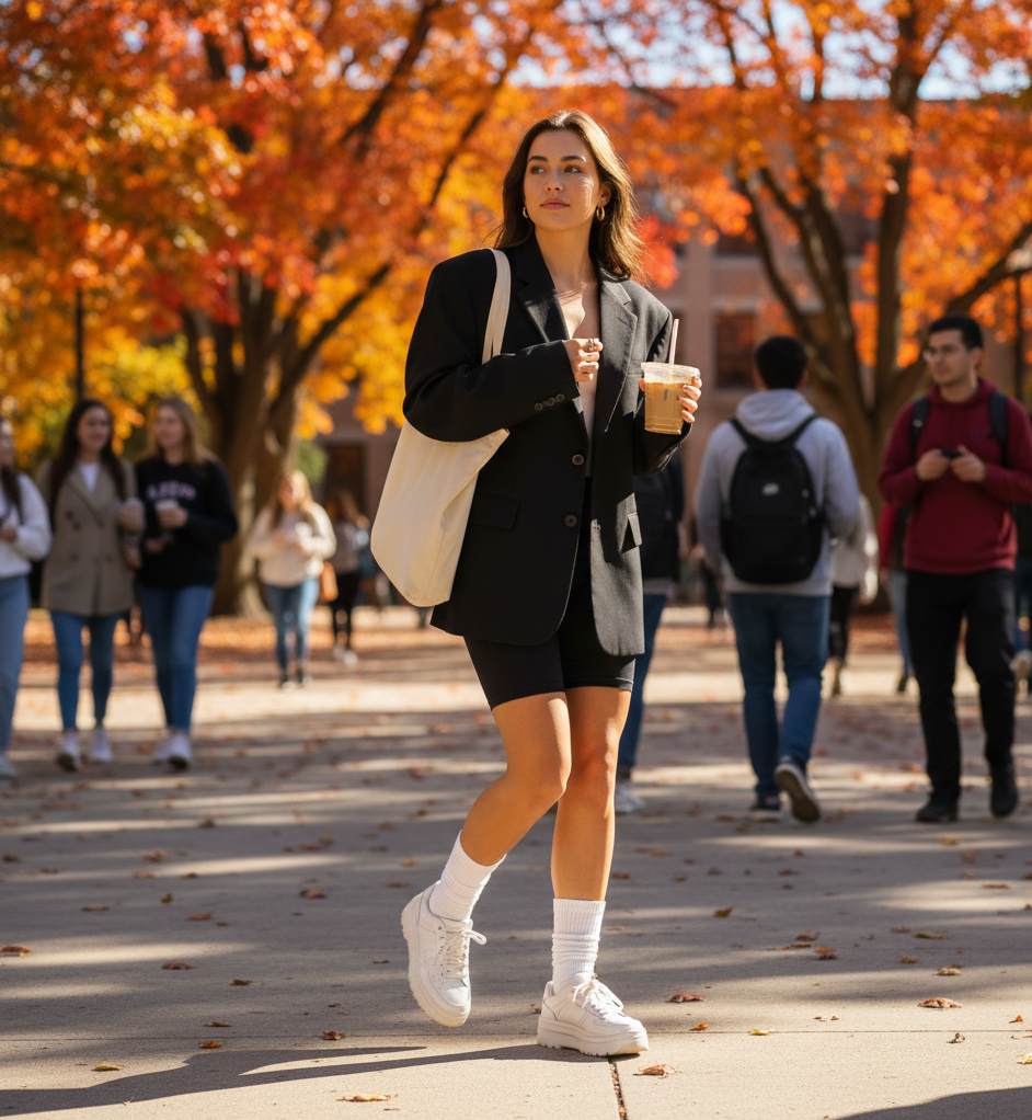 Blazer + Bike Shorts + Chunky Sneakers