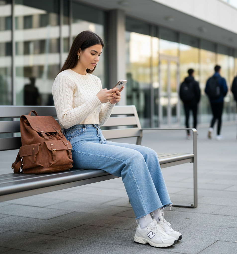 Cropped Sweater + Wide-Leg Jeans + Dad Sneakers