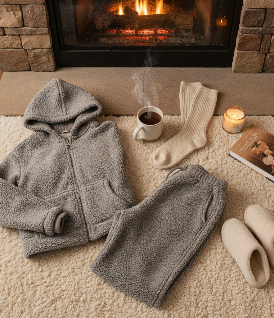 Fuzzy Lounge Set + Knee-High Socks + Slippers