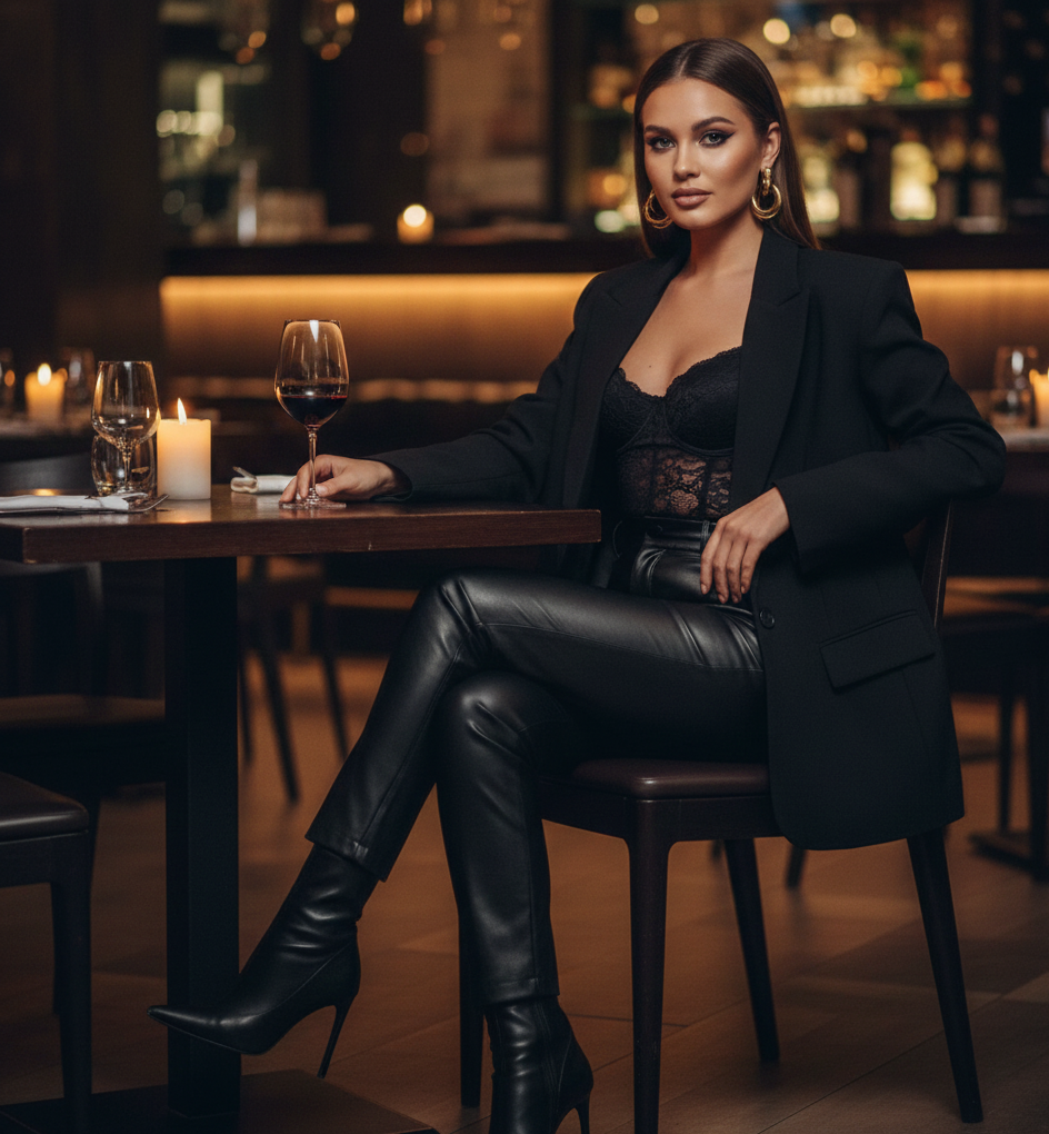  Leather Pants + Bustier Top + Blazer