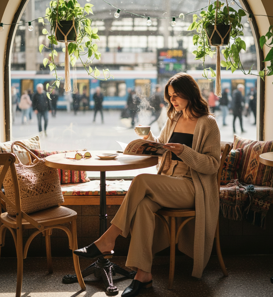  Long Cardigan + Tube Top + Wide-Leg Pants