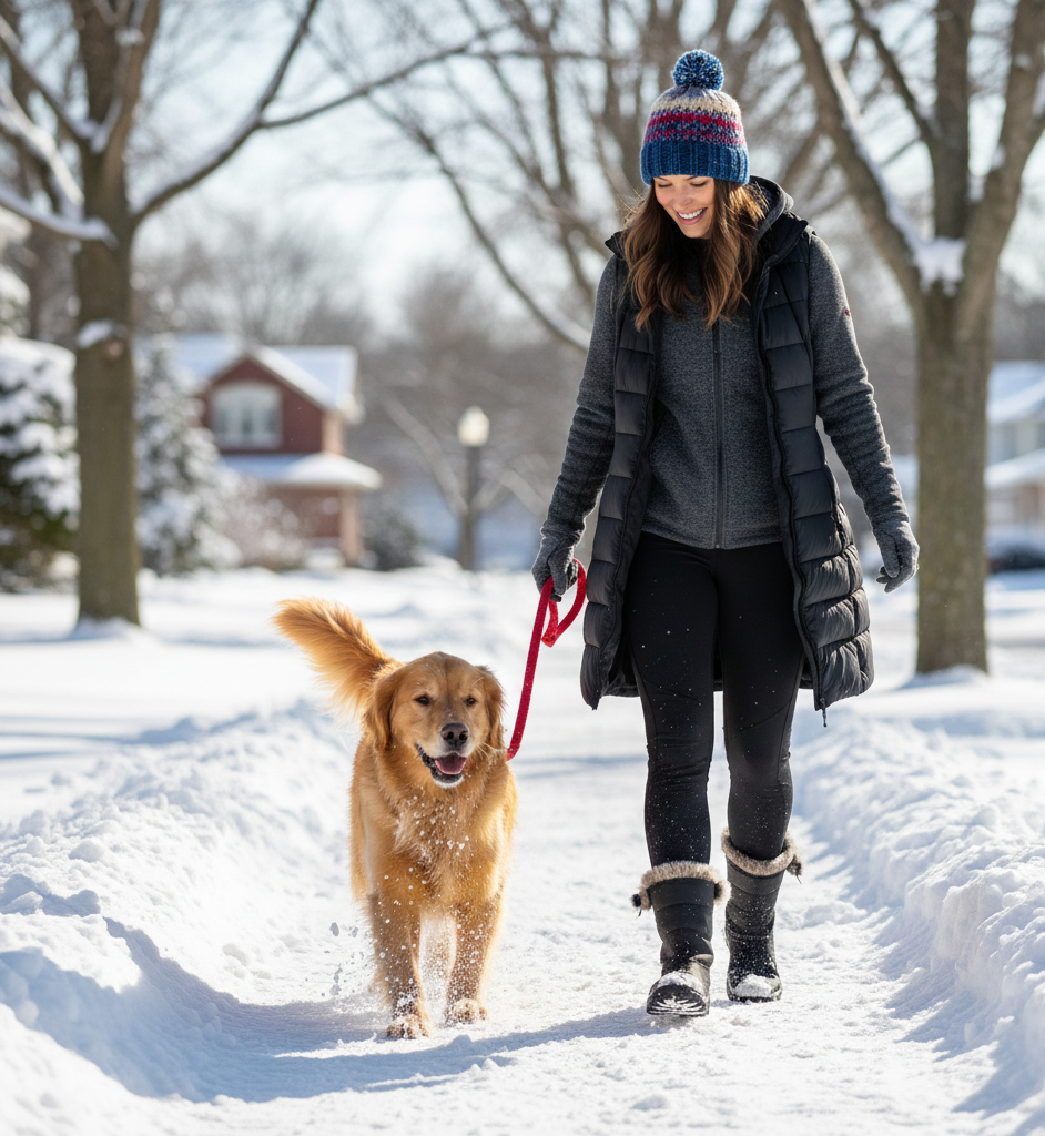 Long Puffer Vest + Thick Hoodie + Leggings + Snow Boots