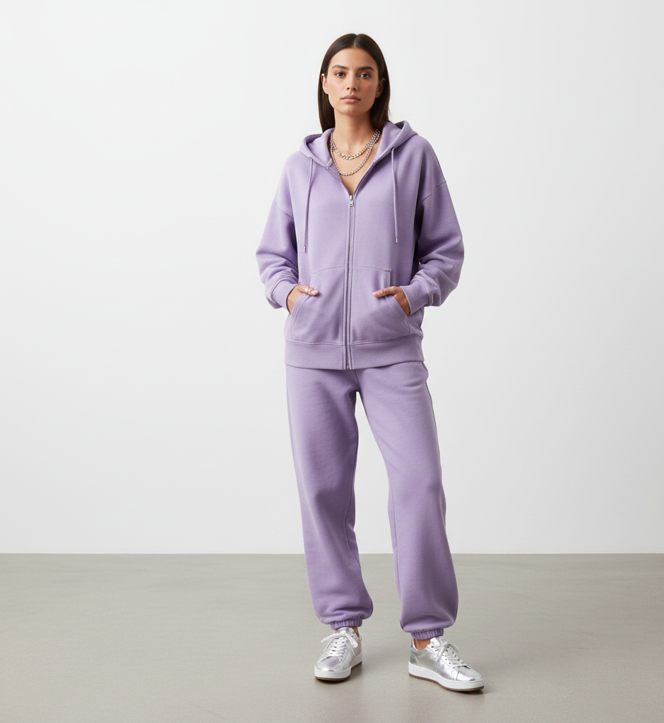 Pastel Sweatsuit + Metallic Shoes + Hardwear Jewelry