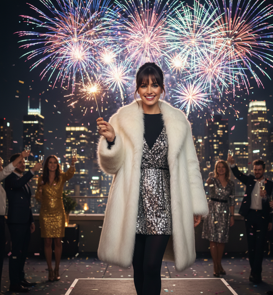 Sequined Mini Dress & Furry Coat