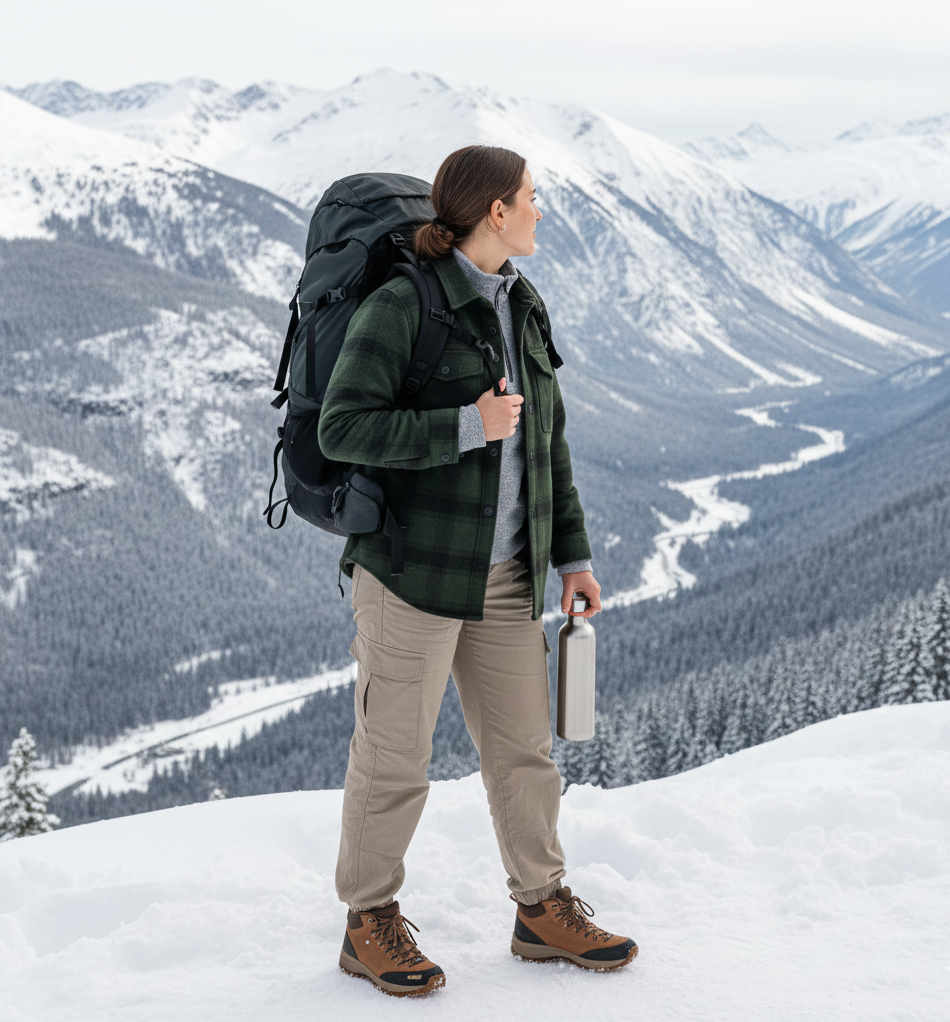 Shacket + Thermal Top + Cargo Pants + Hiking Sneakers