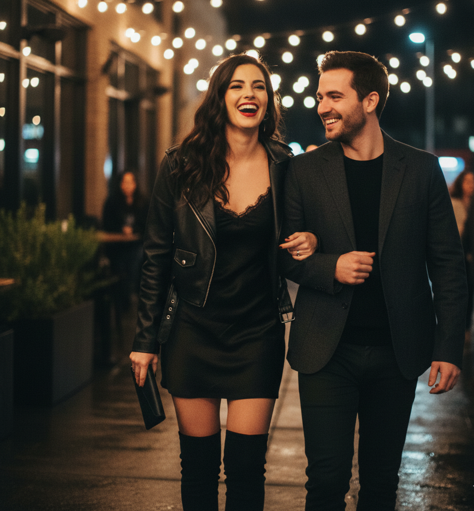 Slip Dress + Leather Jacket + Knee-High Boots