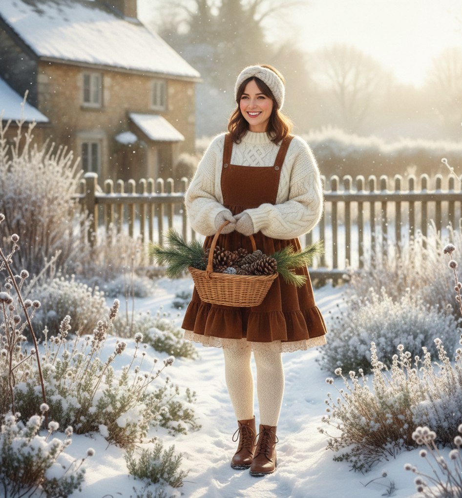 The Oversized Cable-Knit Sweater & Corduroy Pinafore