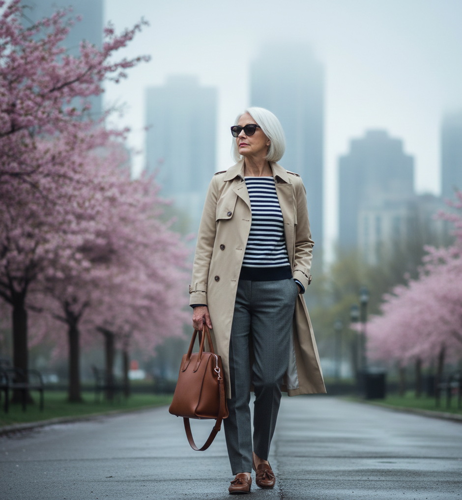 The Trench Coat + Striped Top + Trousers + Loafers