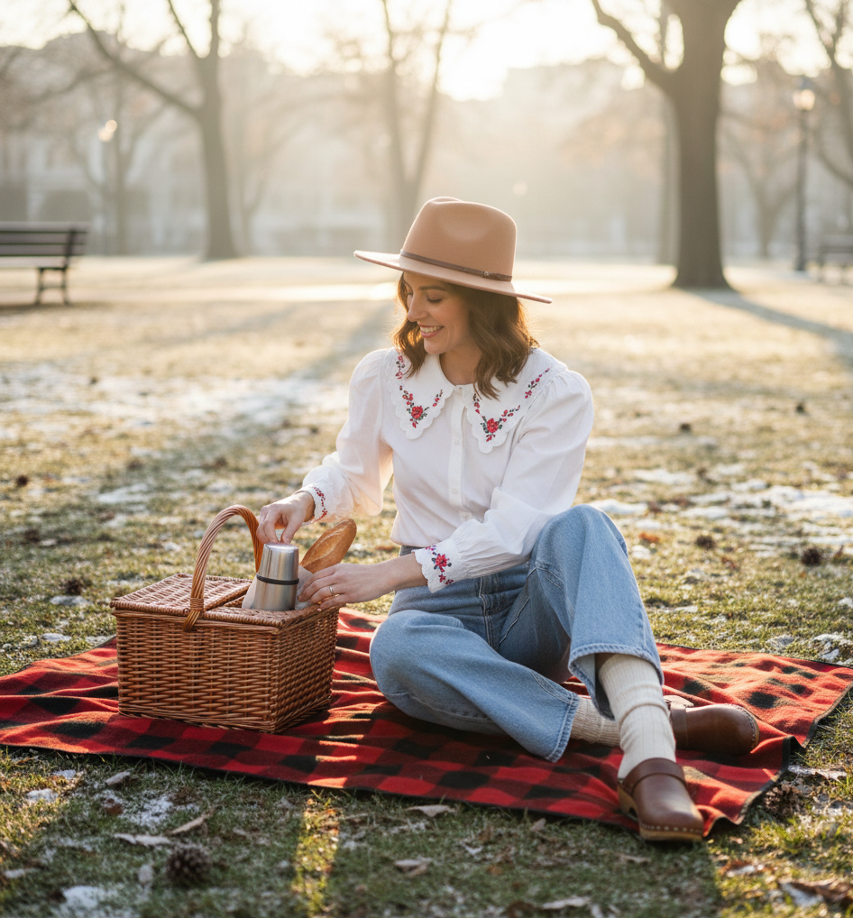 The Wide-Leg Jeans & Folky Blouse