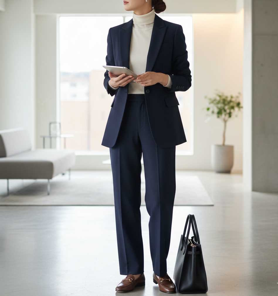 Wool Blazer + Turtleneck + Trousers + Loafers