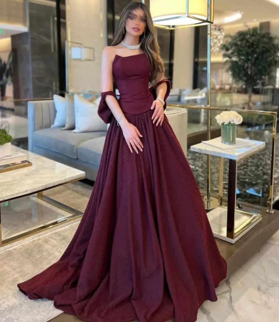 Burgundy Strapless Textured Gown + Diamond Statement Necklace