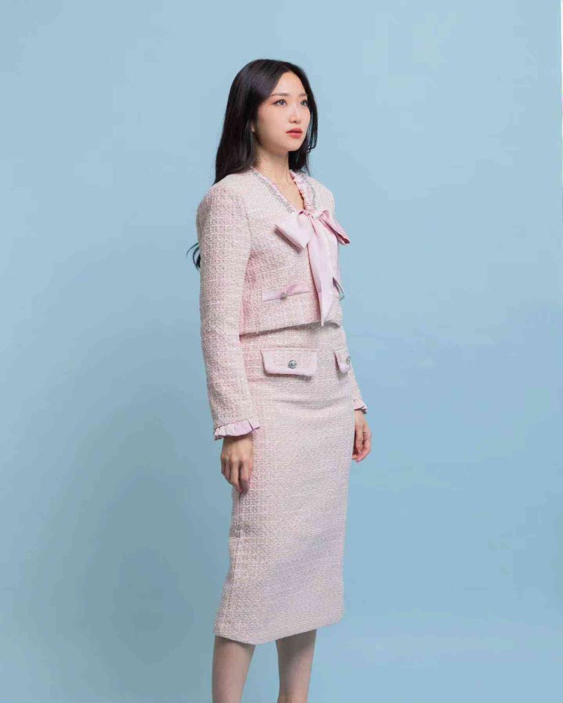 The Tweed Cropped Blazer + Bow Blouse + Matching Midi Skirt