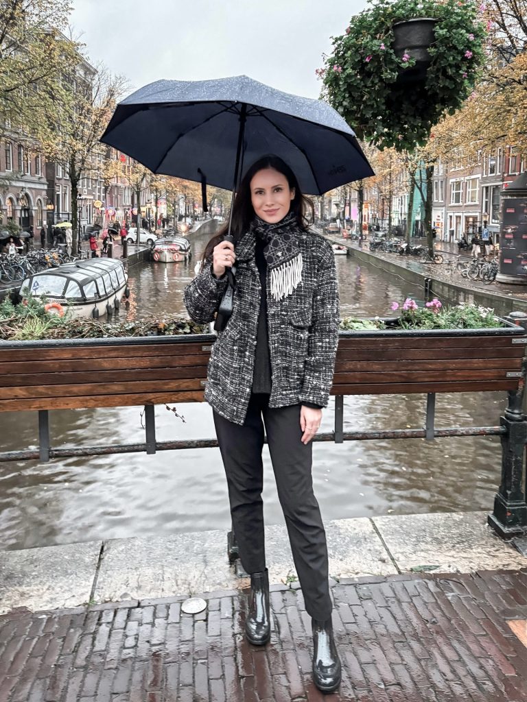 Grey Tweed Jacket + Black Slim Trousers