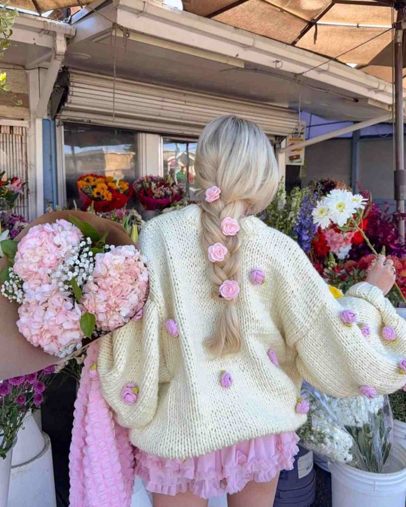 The Floral Embellished Knit + Ruffle Skirt + Braided Hair