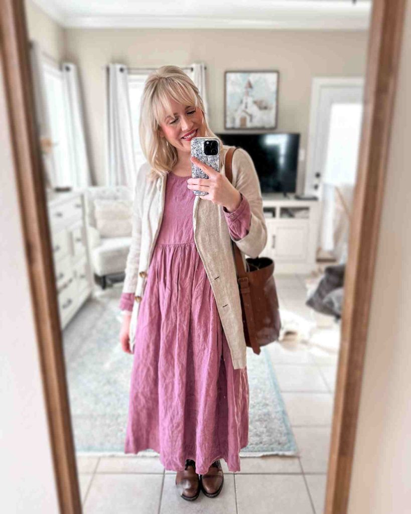 The Linen Dress + Neutral Blazer + Leather Loafers