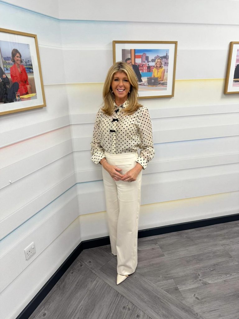 Polka Dot Blouse + Cream Wide-Leg Pants