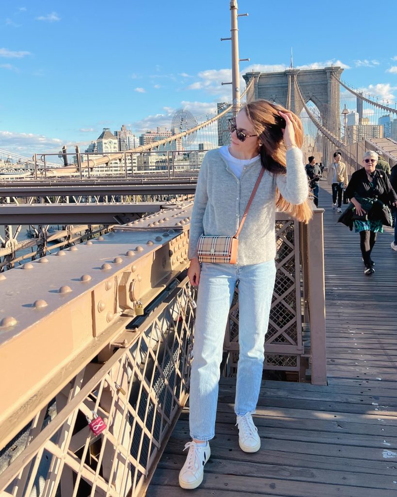  Grey Cardigan + White T-Shirt + Light Wash Jeans